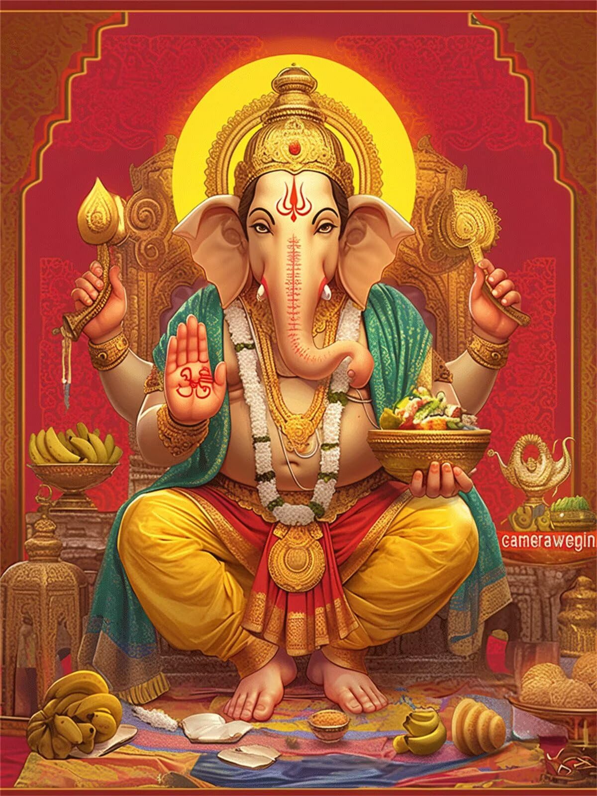 Mała sztuka diamentowa, Ganesha, 76 x 99 cm, malarstwo diamentowe, sztuka i rękodzieło, dla dorosłych, 2025, pełne wiercenie, haft krzyżykowy, klejnot, malowanie według numerów, płótno, rękodzieło