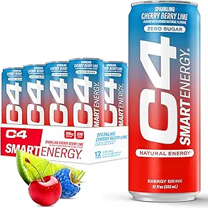Cellucor C4 Smart Energy Drink – Boost Focus and Energy with Zero Sugar, Natural Energy, and Nootropics - 200mg Caffeine - Cherry Berry Lime (12oz Pack of 12)