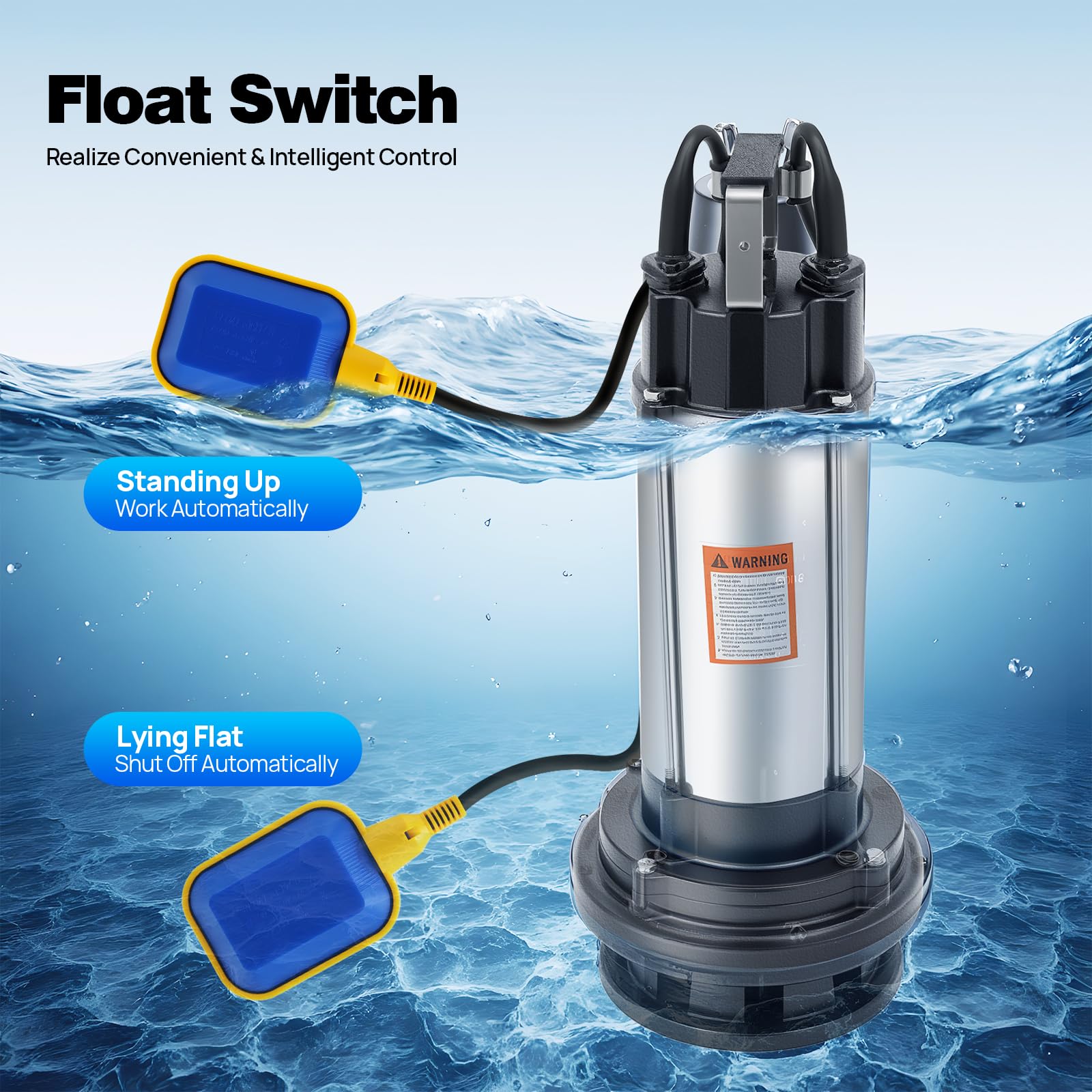 Pompa per acqua sporca - 1500 W, 36000 L/H, pompa immersione, con interruttore a galleggiante, in acciaio inox, pompa per feci con interruttore a galleggiante, facile da usare