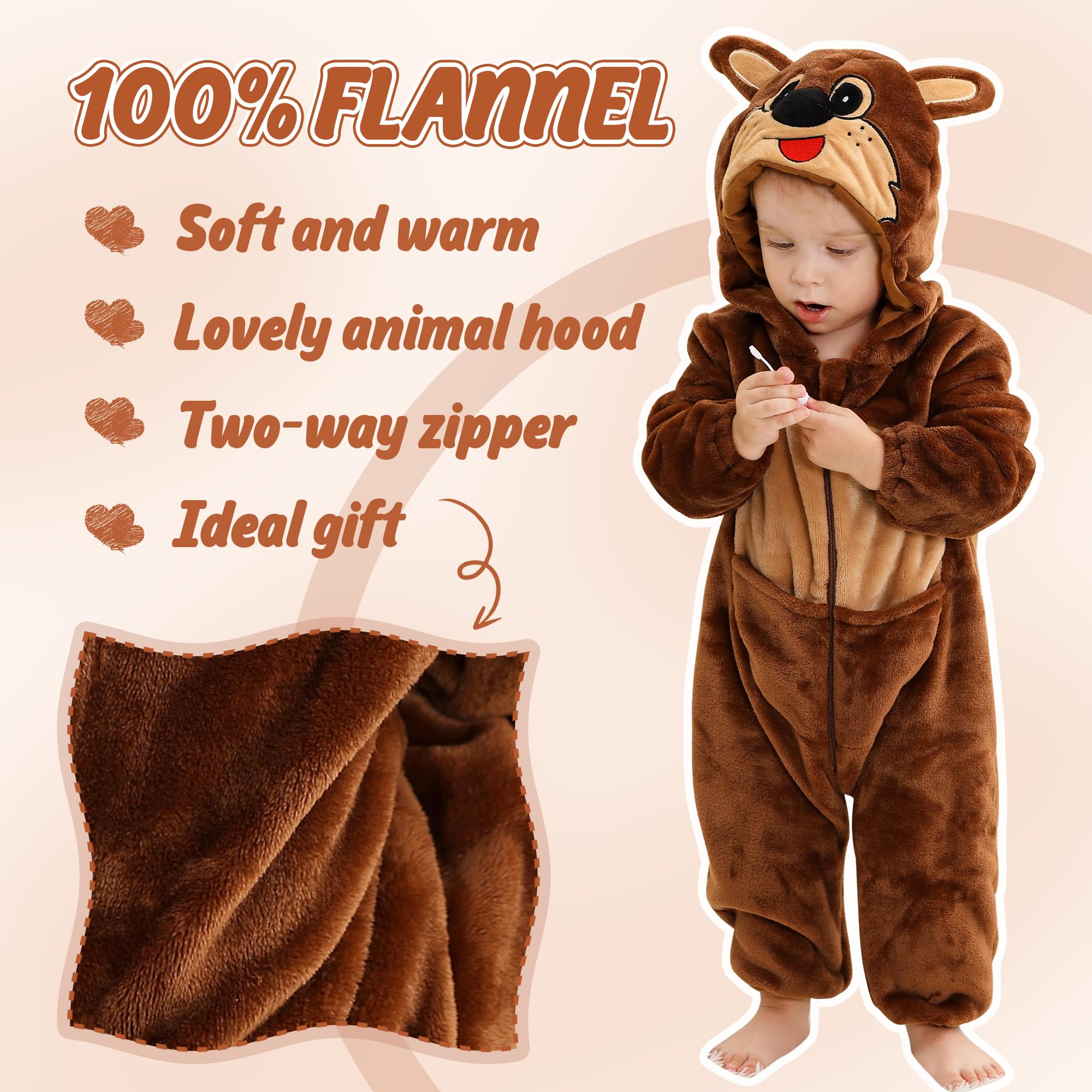 HAHASHOW Baby Winter Spielanzug, Kleinkind Flanell Schlafanzug Strampler Pyjama kostüm Bekleidung Karikatur Tier Jumpsuit für mädchen und Junge, 0-36 Monate