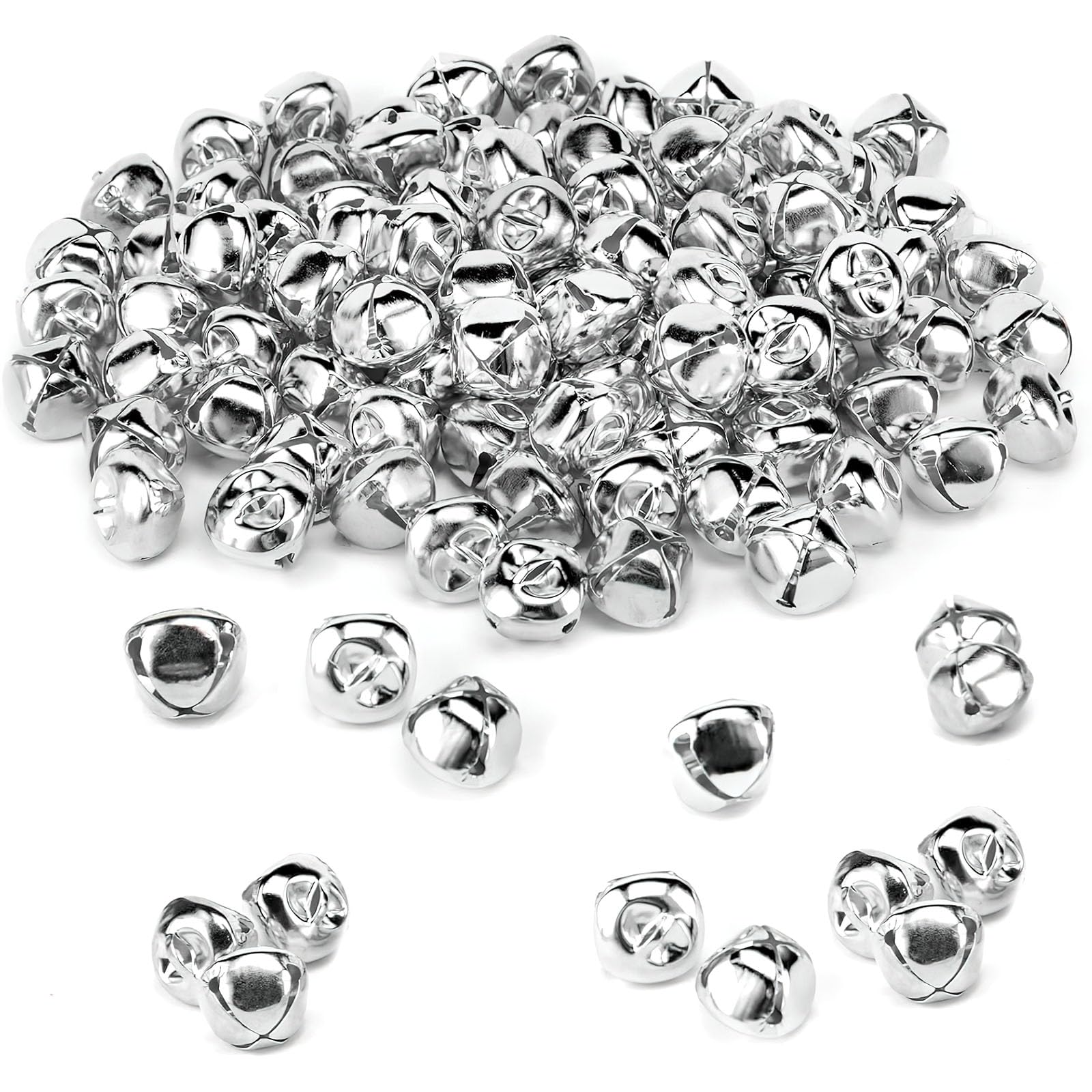MCPINKY 170PCS Jingle Bells, Mini Bells for Crafting, for Gift Decorations, DIY Gift Bags, 0.5 Inch, Silver