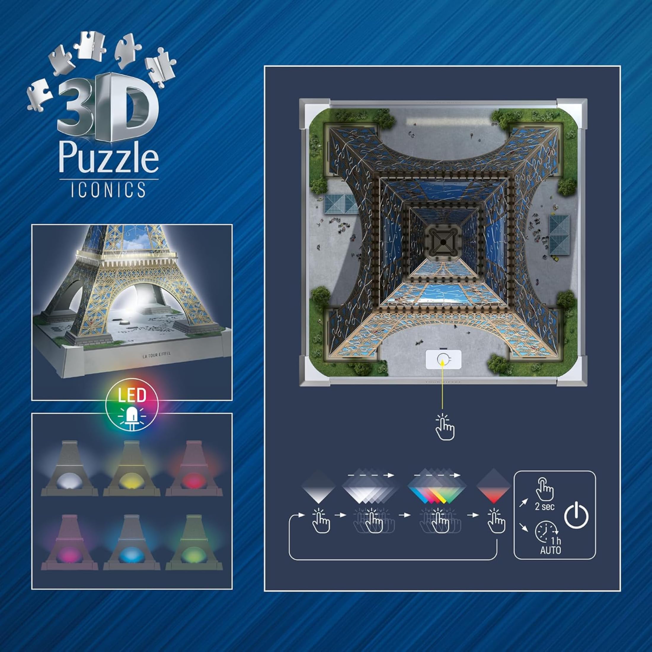 Ravensburger - Puzzle 3d Iconics Torre Eiffel LED | Puzzle 3d Bambini 8 Anni | Modellismo Da Costruire Adulti Di 216 Pezzi | Regalo Adulti E Bambino 8 Anni E Più | Idee Regalo