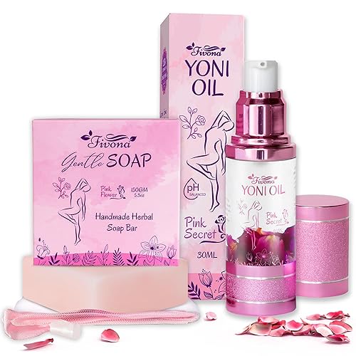 FIVONA Juego 2 en 1 de aceite Yoni con barra de jabón Yoni, aceite vaginal natural equilibrado con pH femenino, 1.0 fl oz con jabón de hierbas
