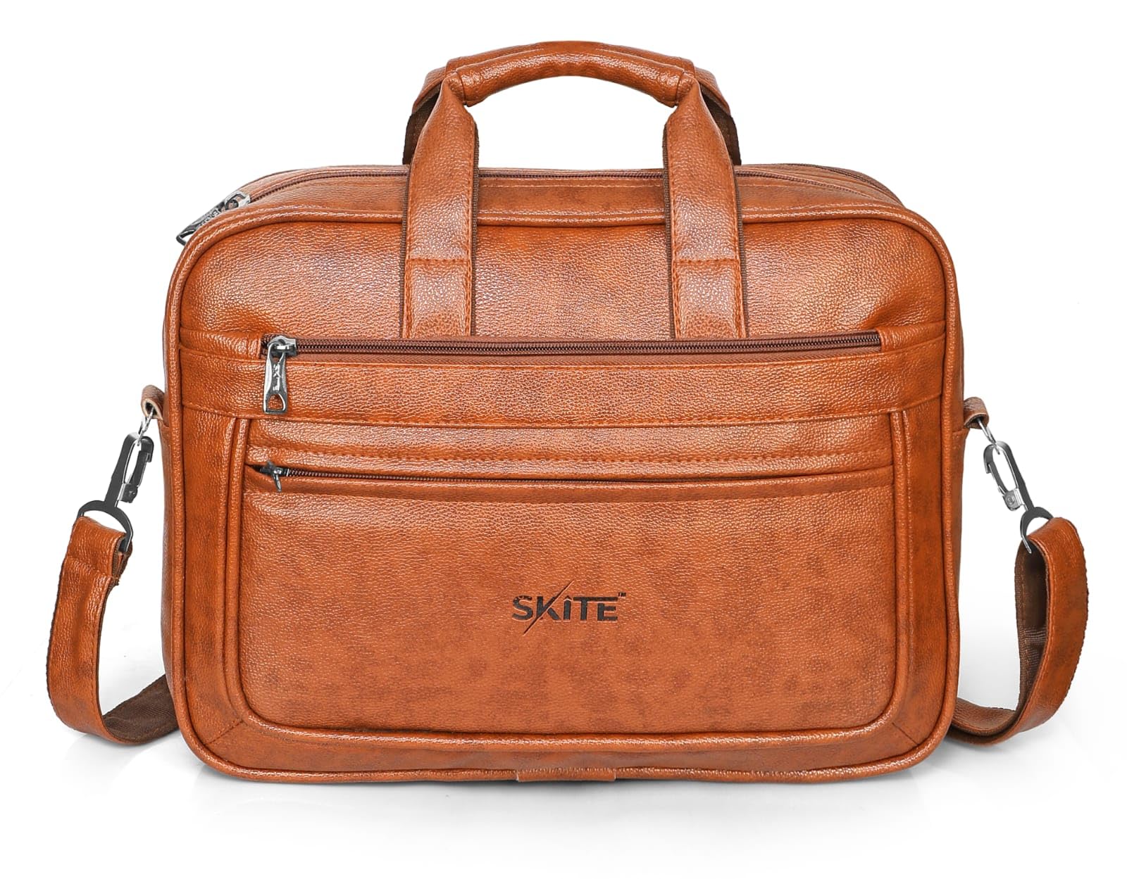 Leather Laptop Office Bag for Men, Tan Brown, Messenger Bag with Shoulder Strap, Multiple Zipper Compartments-picture-49