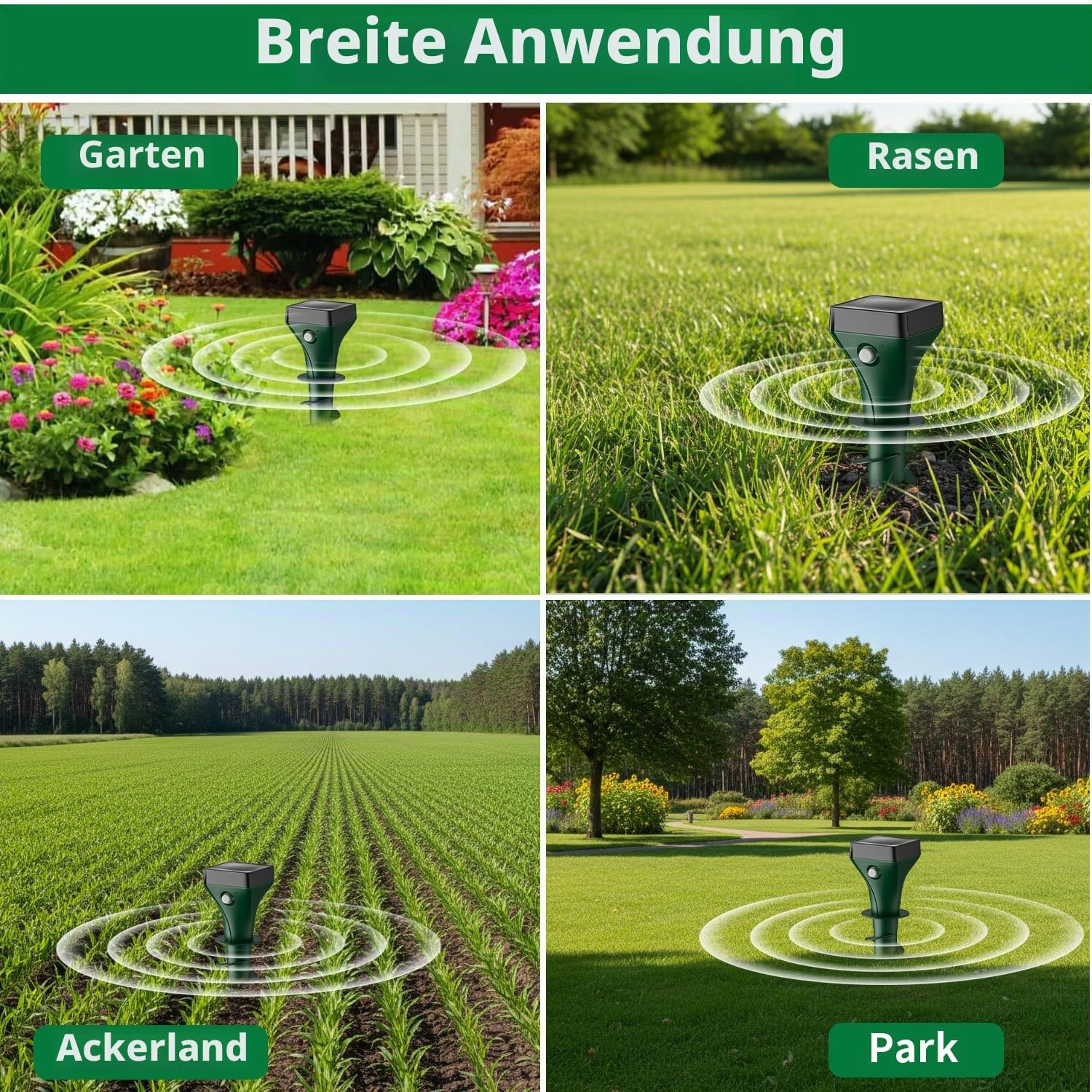 Maulwurf Vertreiber 4er Pack, Solar Maulwurfschreck mit Ultraschall & KI-Wechselfrequenz, Effektive Wühlmausabwehr gegen Maulwürfe und Wühlmäuse, IP65 Wasserdicht für Garten und Außenbereich
