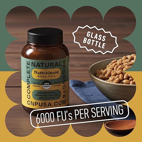 Miniatura 4 de Complete Natural Products Cápsulas Nattokinase – 100 unidades de 570 mg 6000 Fu'S, apoyan la circulación saludable, enzimas natto, sin gluten,