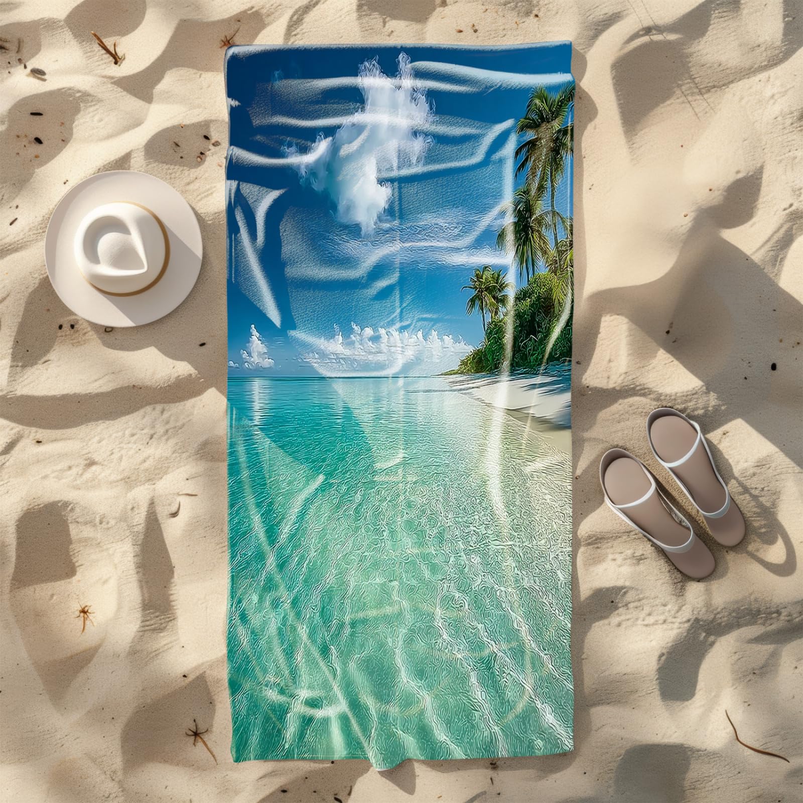 Genérico Toalla Playa Grande Mar Verde Cielo Azul Profundo Microfibra Secado Rápido Oversize Toalla Sin Arena Súper Ligera Piscina Camping Picnic Yoga Gimnasio Y Deportes Viaje