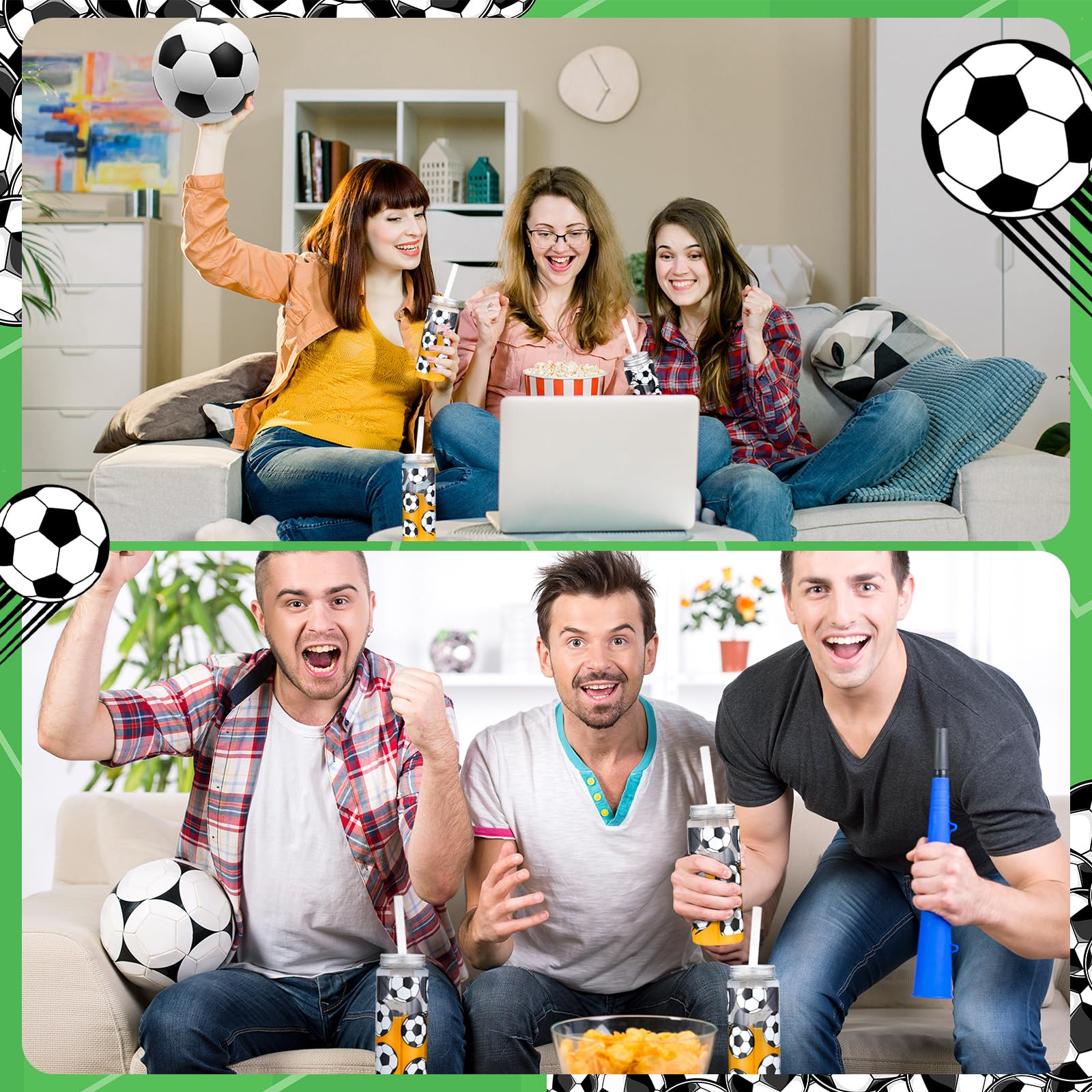 Domensi Kunststoffbecher mit Deckel und Strohhalm, transparent, wiederverwendbar, mit Deckel und Strohhalmen, für Geburtstag, Sport, Mottogeschenke, Partyzubehör für Team-Fans, Männer, Frauen,
