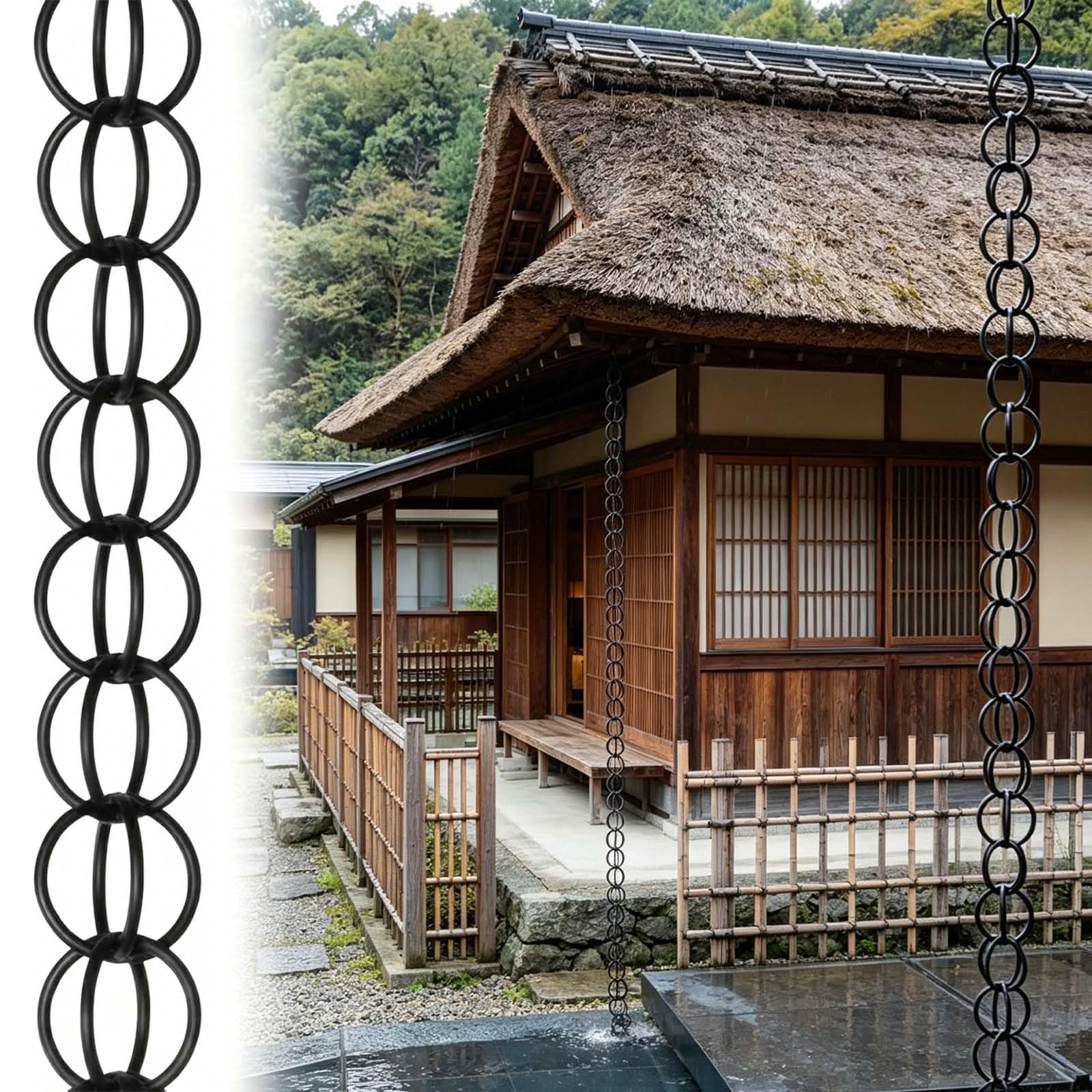 Falenia Aluminum Ring Rain Chain, Modern Rainchains for Outside，Garden Porch Easy To Install Rain Catcher,Rain Chains for Gutters, Black.