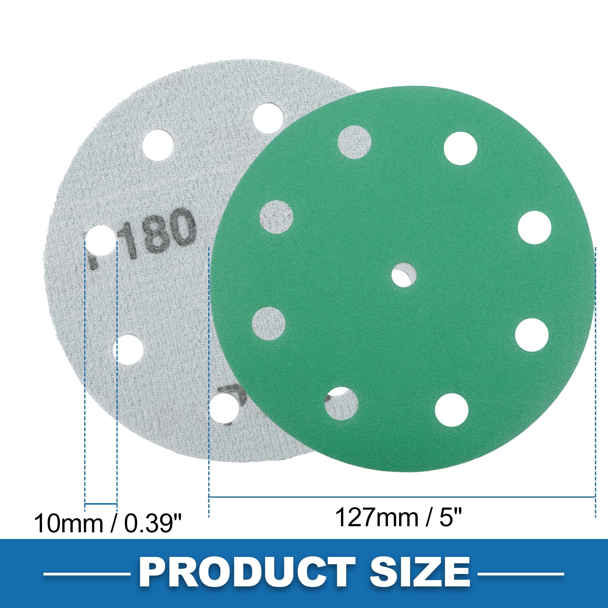 A ABSOPRO Sanding Discs 5 Inch 9 Hole 180 Grit Round Hook and Loop Sandpaper Aluminum Oxide Green 50pcs, 5" - Image 4