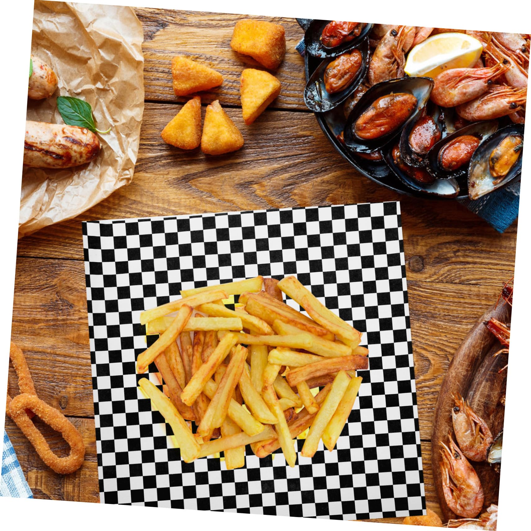 Unomor 100 Sheets Food Basket Liners Greaseproof Wrapping Paper Baking Paper Food Paper Sheets for Catering Retro Restaurants