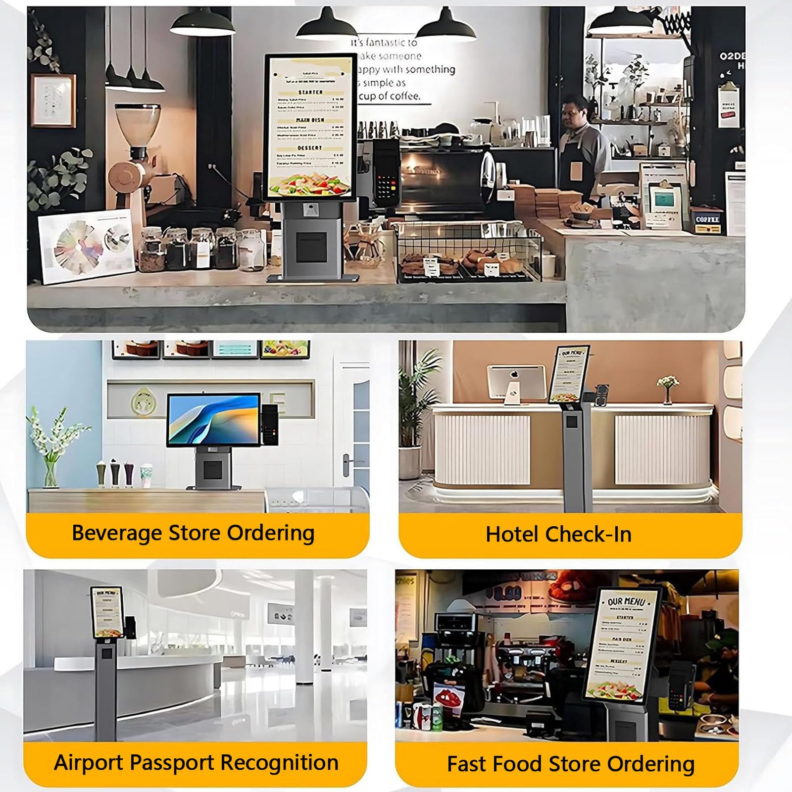 Caisse Libre-Service,Kiosque Commande Restauration Rapide 21,5" | avec Écran Tactile,Borne de Commande Tactile,Imprimante Thermique et Affichage Numérique pour Restaurants