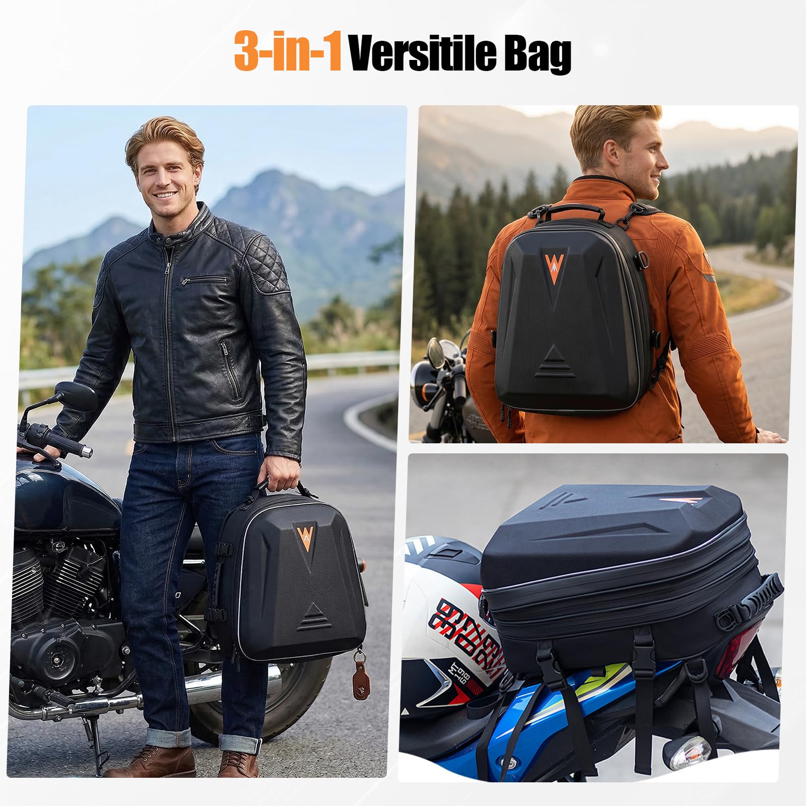 wasserdichte Motorrad Hecktasche, 20L-28L erweiterbare Rucksack Motorrad mit Montagegurten & Tragegurt, ABS+Eva Hartschale, Anti-Rutsch Hartschalen Helmtasche
