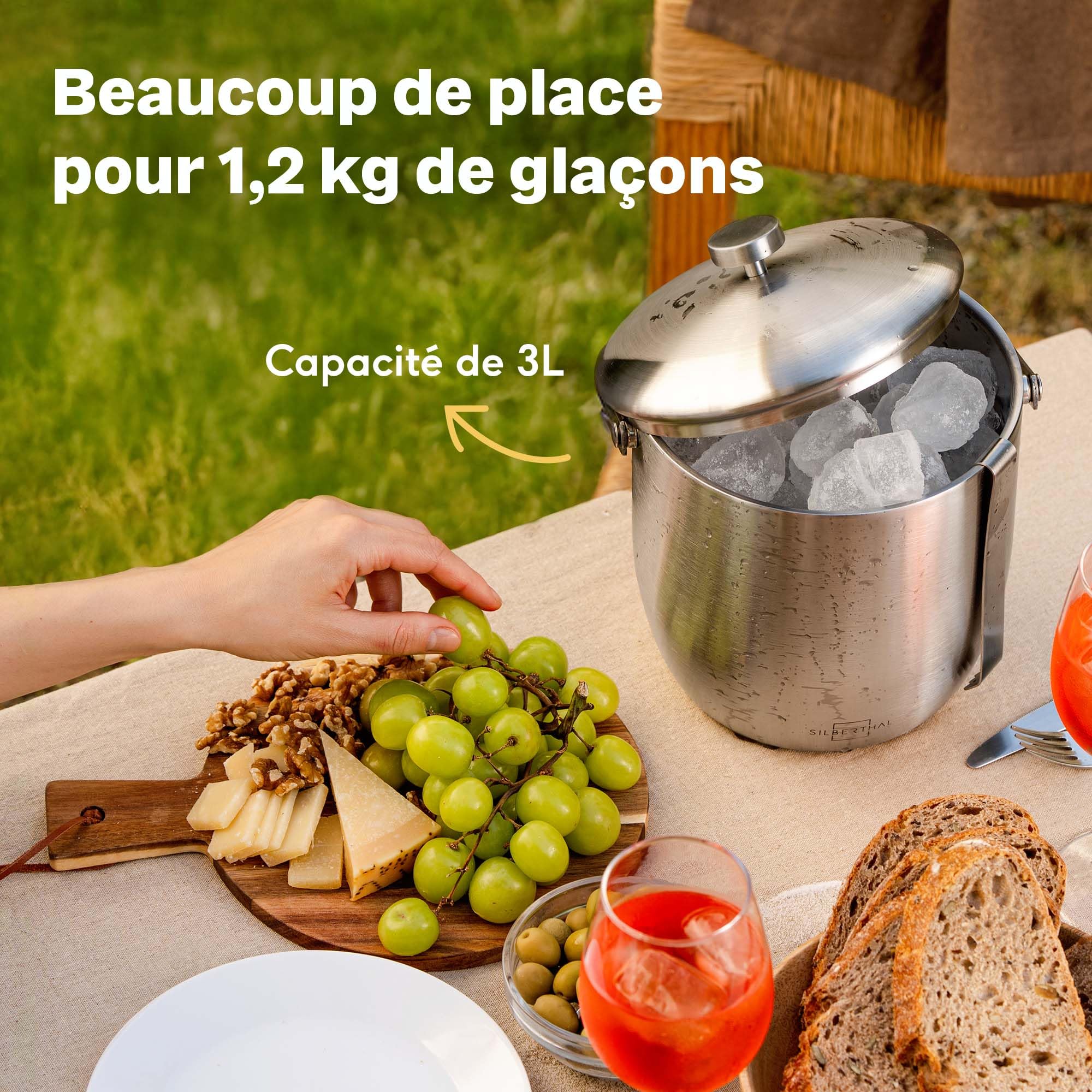 SILBERTHAL set refrigerazione vino in acciaio inox – glacette vino + secchiello ghiaccio 3L con pinza e coperchio – con 2 manicotti refrigeranti – accessori vino e bar