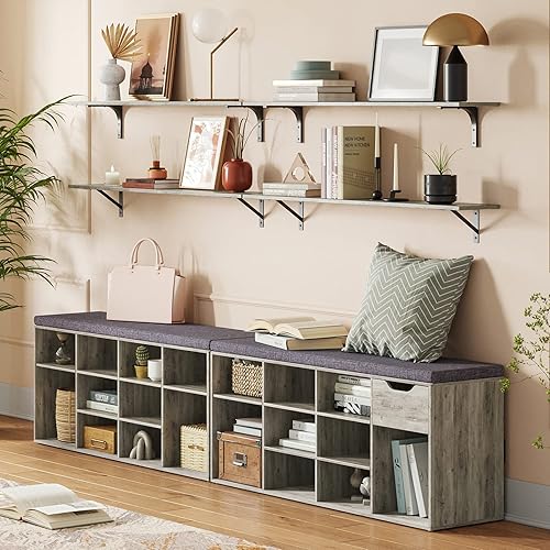 Miniatura 6 de DINZI LVJ Juego de 2 estantes largos de pared, estantes de pared de 47.3 pulgadas, repisas de almacenamiento de pared extra grandes con soportes de