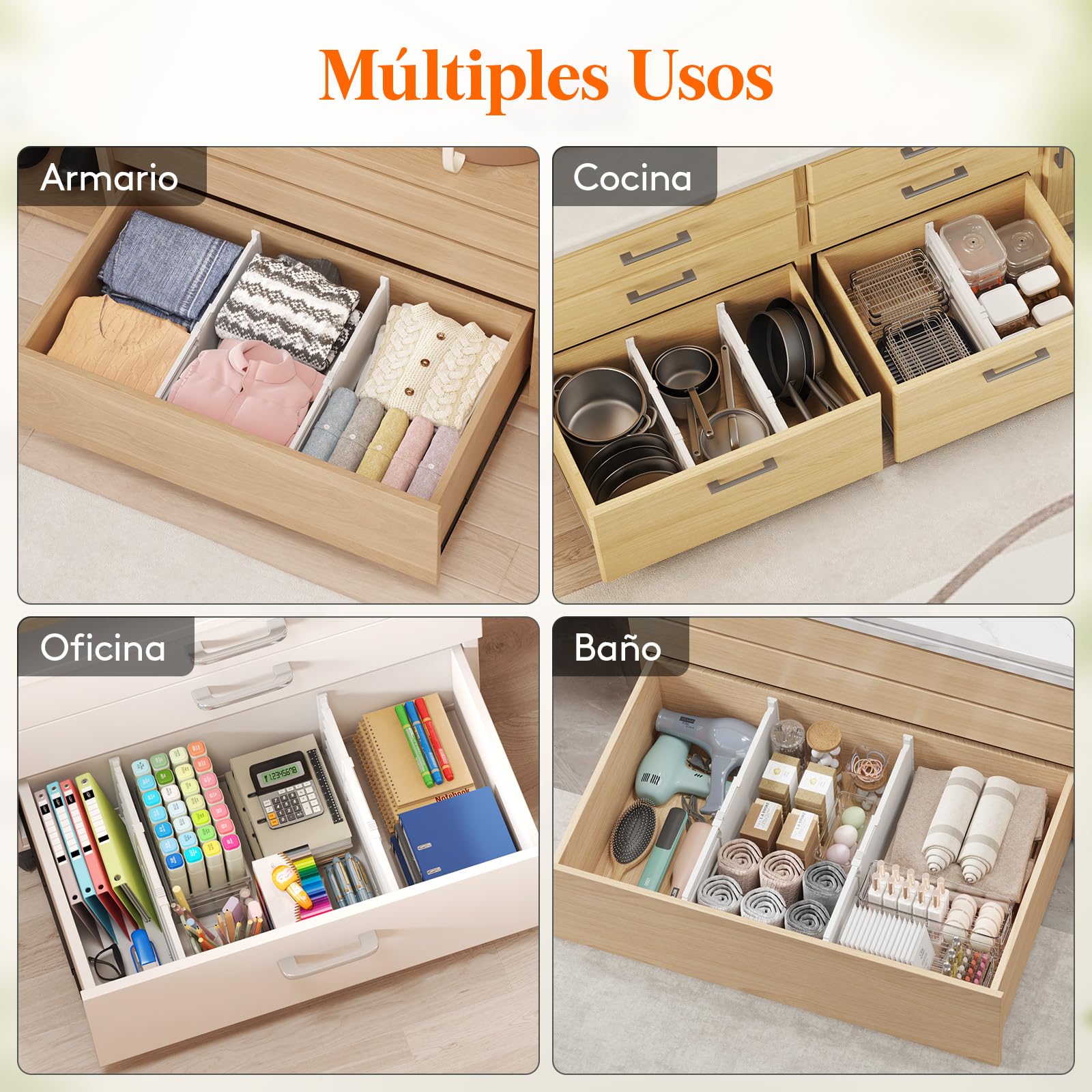 Lifewit Separadores de Cajones para Altura 20.5 cm, Ancho 35-55cm Divisores Ajustables para Armarios de Ropa, Organizador Plastico para Vestidores, Cocina, Baño, Tocadores y Escritorios, Juego de 8