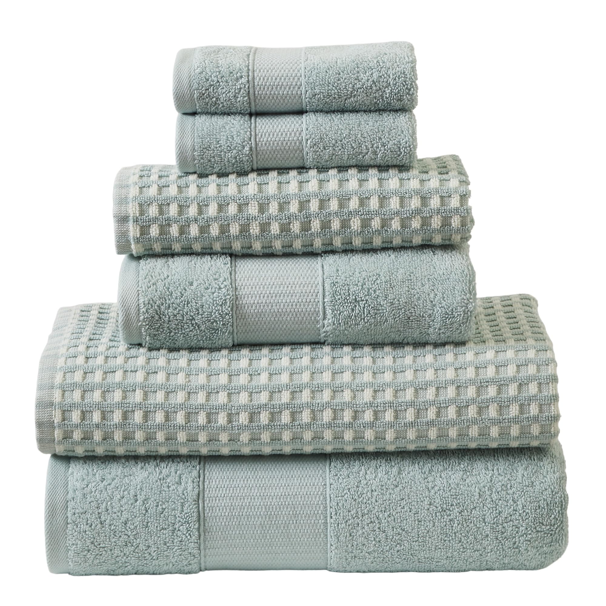 Modern Threads 6-Piece 100% Combed Cotton Yarn Dyed Cobblestone Jacquard Towel Set Misty Blue