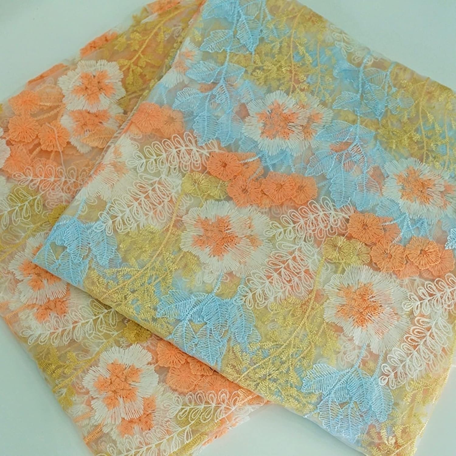 Tissu de dentelle d'organza broderie florale polyester