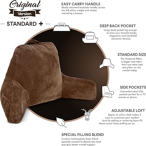 Miniatura 5 de Husband Pillow Almohada de lectura original en silla de reposo en cama, cojín grande de espuma viscoelástica triturada, respaldo para adultos con