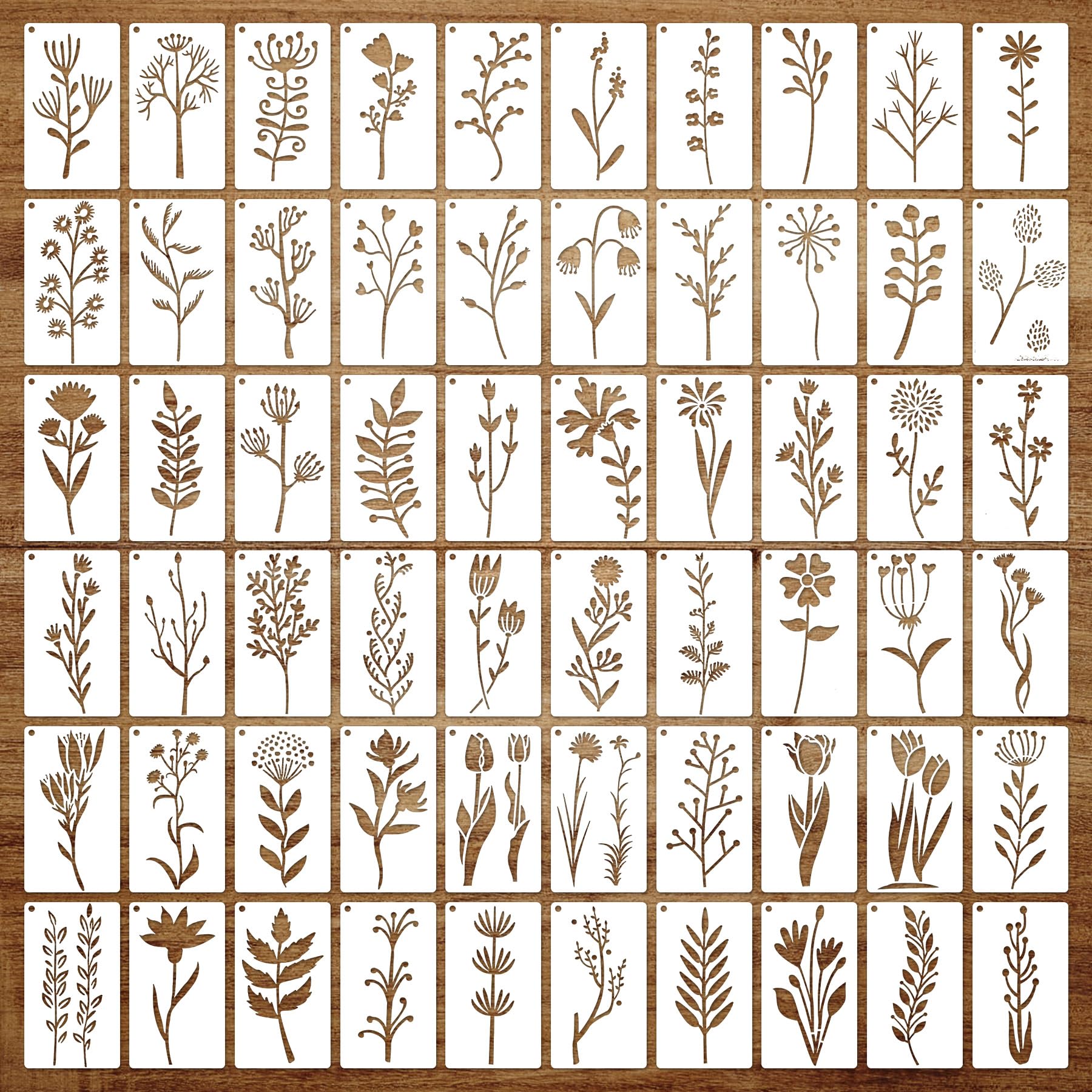 OPUHOHR 60PCS Flower Leaf Stencils for Crafts, Small Painting Stencils, Floral Templates for Wall Card Rockwood Signs Coasters Canvas Home Decor