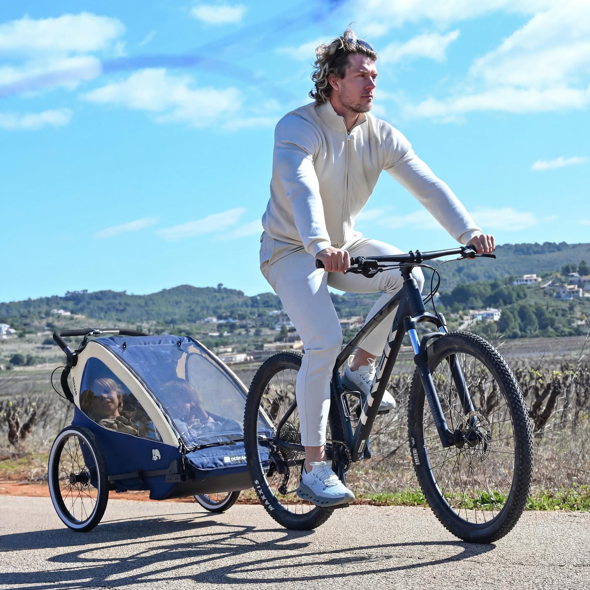 Deryan Remorque Velo 2 Enfants de Luxe 3en1 Poussette Duo