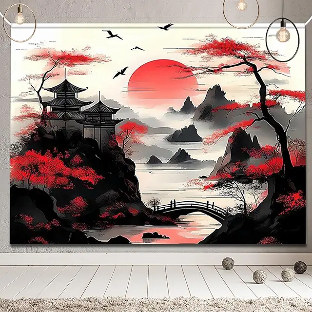 Tapisserie Murale Forêt Aquarelle Noir et Blanc 150x130 cm - Décoration Murale en Tissu