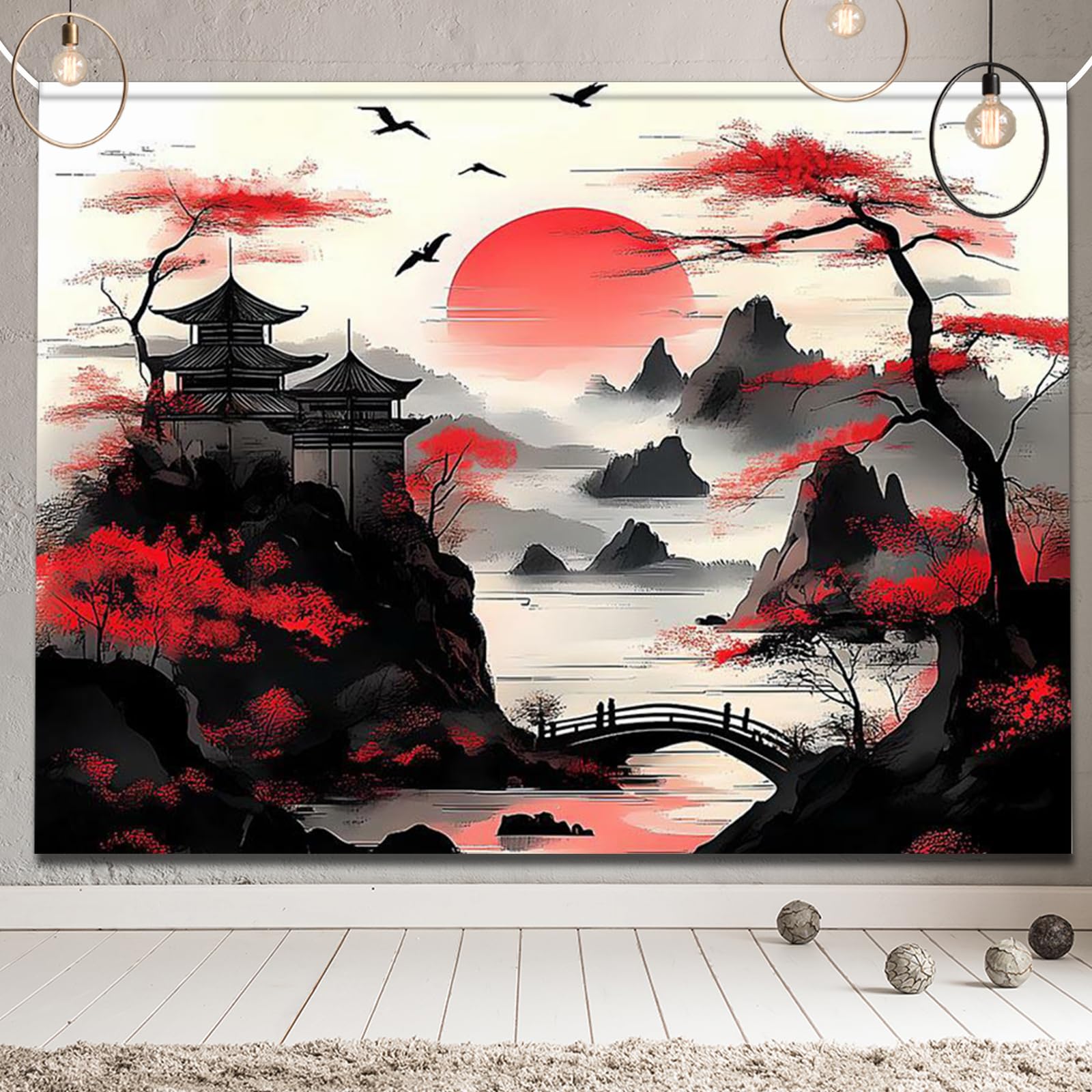 APROPHIC Arazzo da parete per camera da letto, foresta, bianco e nero, acquerello, paesaggio, alberi, tramonto, buio, grande soggiorno, estetico, Art Deco, 150 x 130 cm