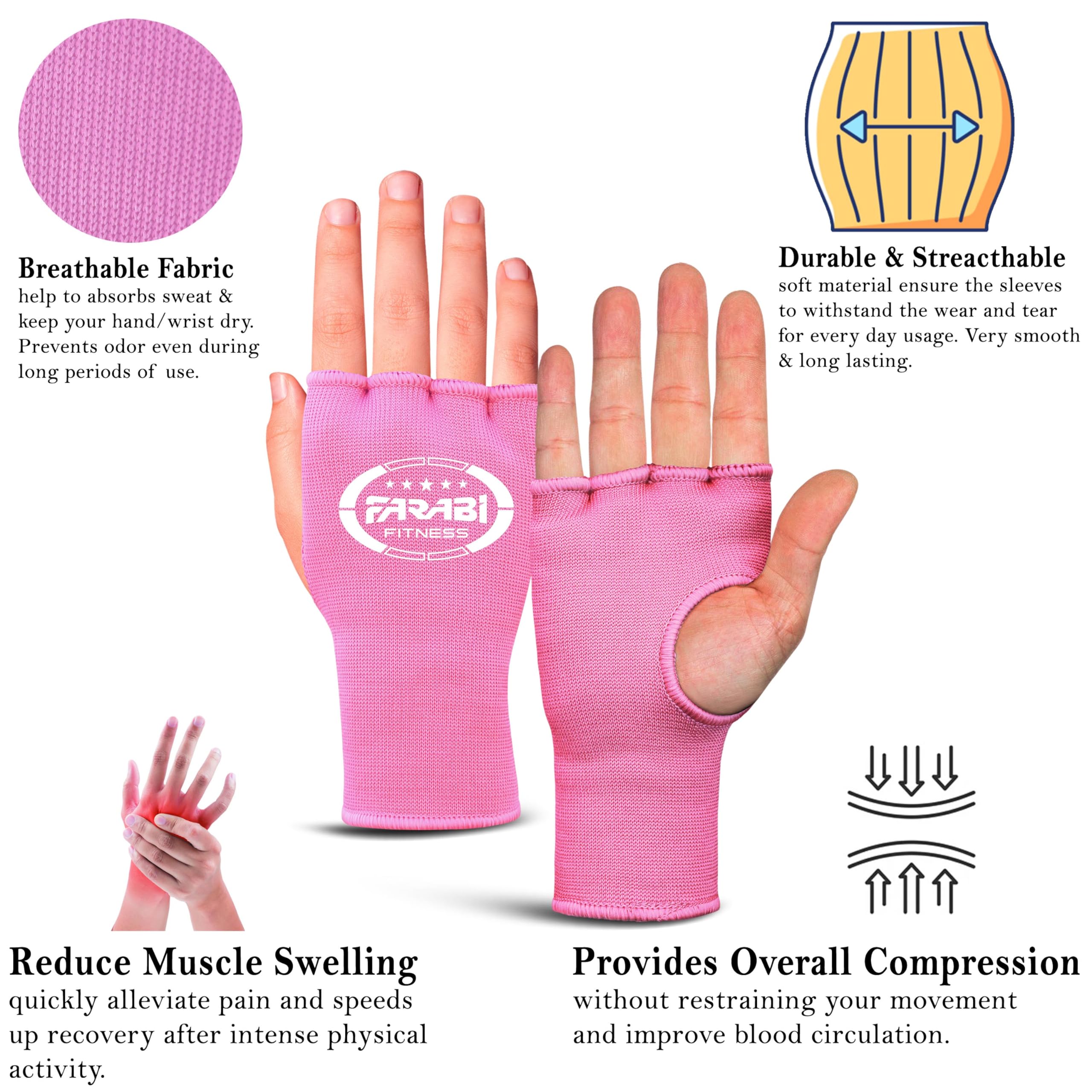 Farabi Sports Boxing Hand Wraps Half Finger Elasticated Inner Gloves for Punching Boxing Bandages Ideal for MMA Muay Thai - Image 2