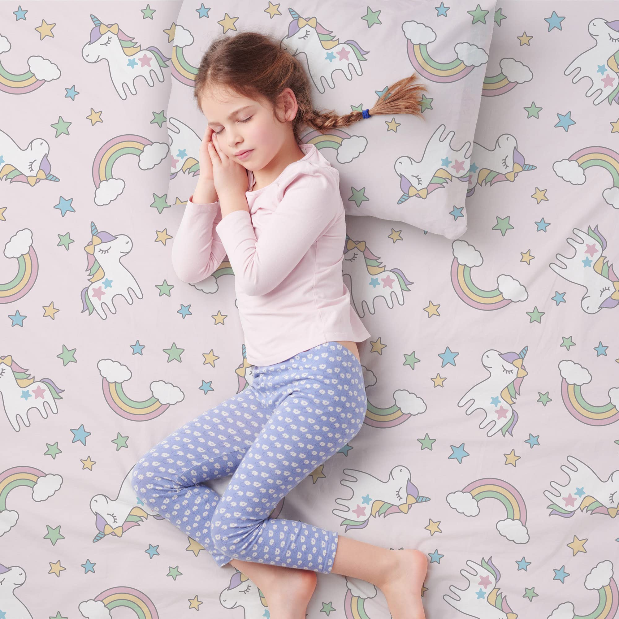 Juego de sábanas de bambú orgánico para niños con certificación Oeko-Tex, individual, matrimonial, para niños, sábana de bambú refrescante, unicornio, dinosaurio (matrimonial, unicornio)