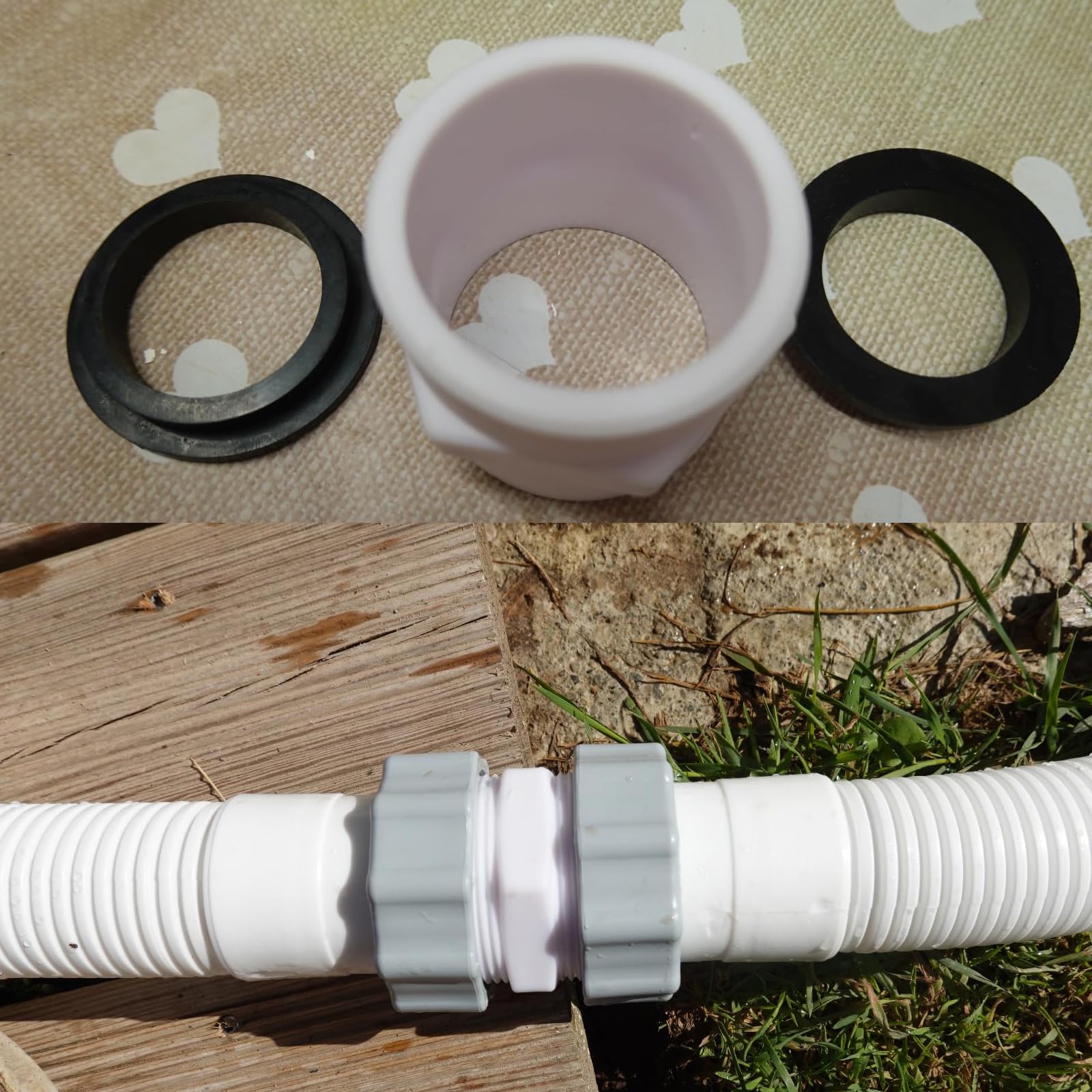 Adaptateur de tuyau de piscine pour piscine hors sol Intex - 38 cm - Connecteur de tuyau de piscine pour pompe Intex et Coleman - Connecteur d'extension de tuyau avec 2 joints toriques
