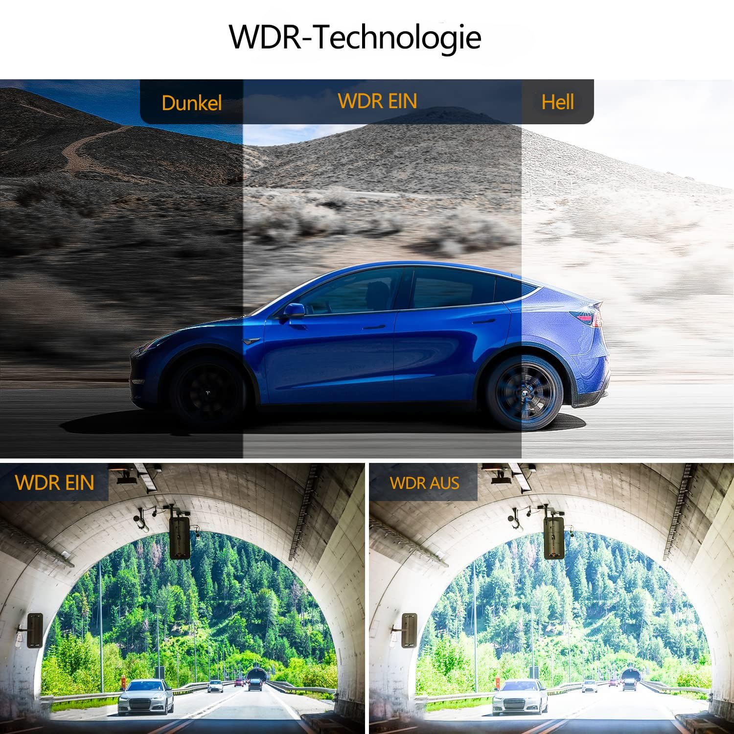Volam 3 Kanal 1080P Dashcam Auto Vorne Hinten Inne mit Akku, Dash Cam Auto Kamera mit Parküberwachung, IR Nachtsicht WDR Autokamera, 170° Weitwinkel Autokamera, WDR, G-Sensor, Loop-Aufnahme