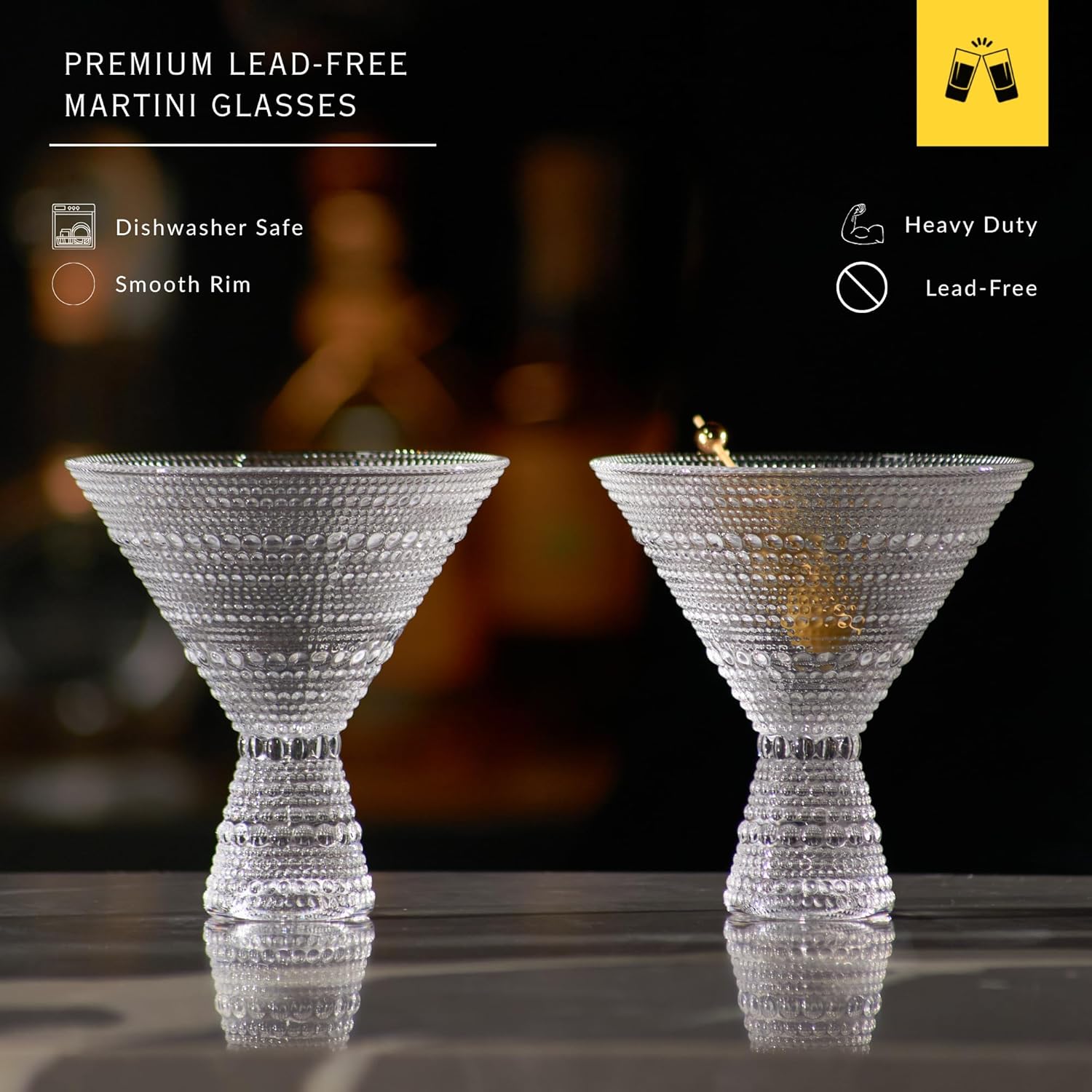 LEMONSODA Hobnail Pink/Clear Martini Glasses Vintage Cocktail Glasses (9oz) for Martini, Cocktail, Margarita, Cosmopolitan, Manhattan (2226) (Clear, Set of 24)