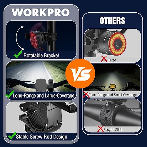 Miniatura 3 de WORKPRO Luz de bicicleta para conducción nocturna, luces de bicicleta recargables ultra brillantes delanteras y traseras, 3+5 modos de juego de