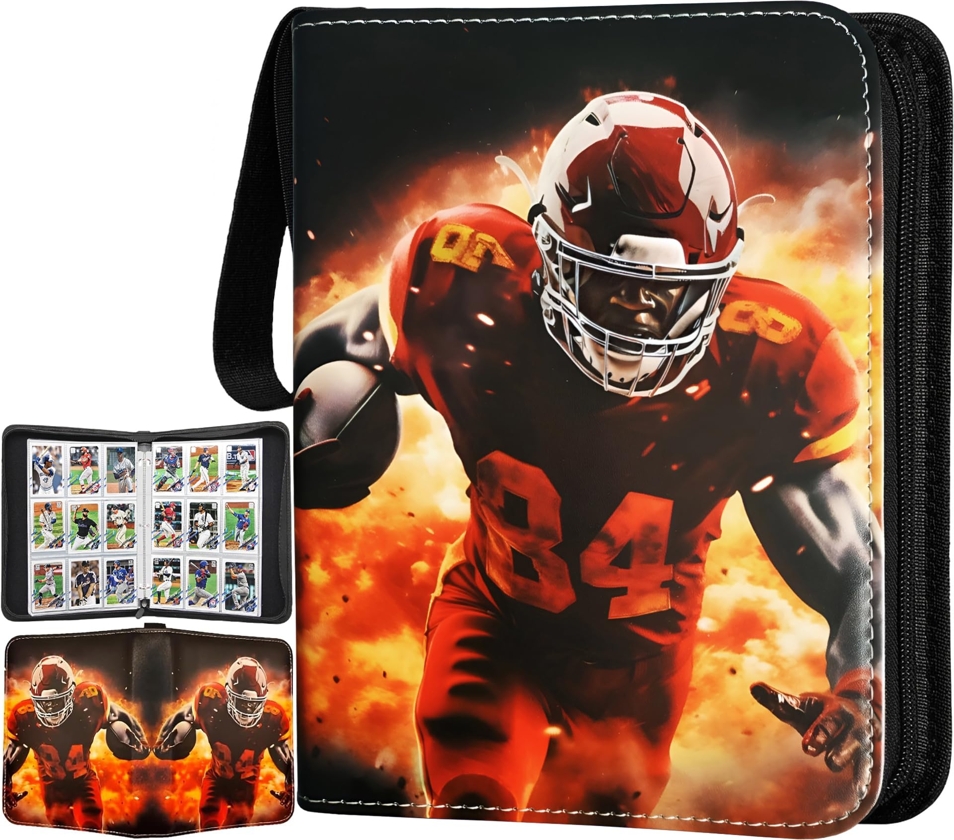 Football Cards Binder 900 Pockets, Football Card Binder Album with Sleeves, Football Trading Card Holder with Zipper, Binder for Football Cards, Fits Standard 2.5x3.5 NFL Collectibles