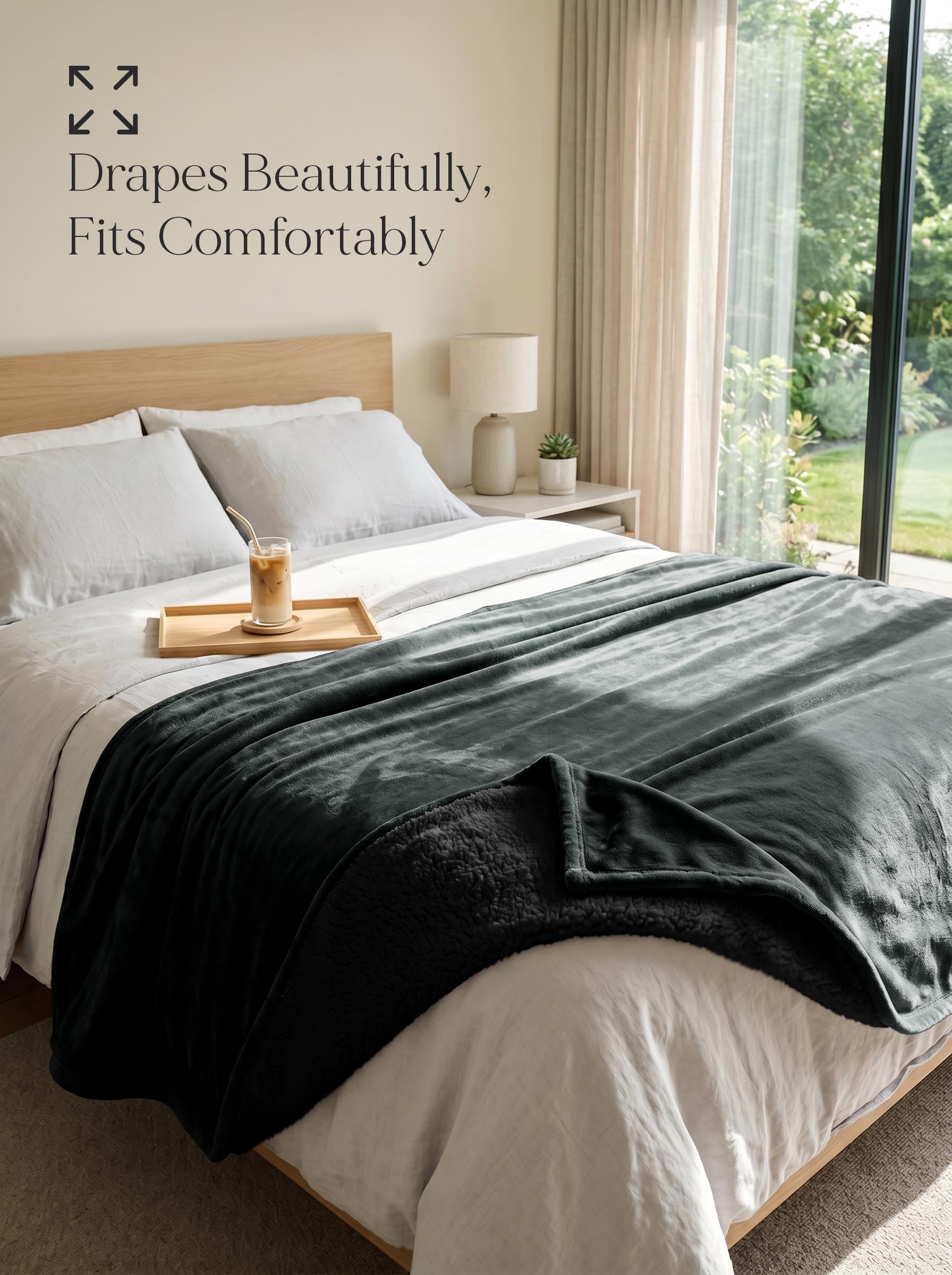 Utopia Bedding - Coperta Sherpa per letto singolo, colore nero, 152 x 203 cm, in morbido pile felpato, reversibile, invernale, per letto, divano, campeggio e viaggi