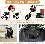 HONEY JOY Jogging Poussette, Pousset de course pliable avec/Canopée réglable & Siège inclinable, 2 Supports de coupe, plateau Snack, panier de rangement, pneus de vélo, poussette de baby-jogger pour les enfants (Noir)