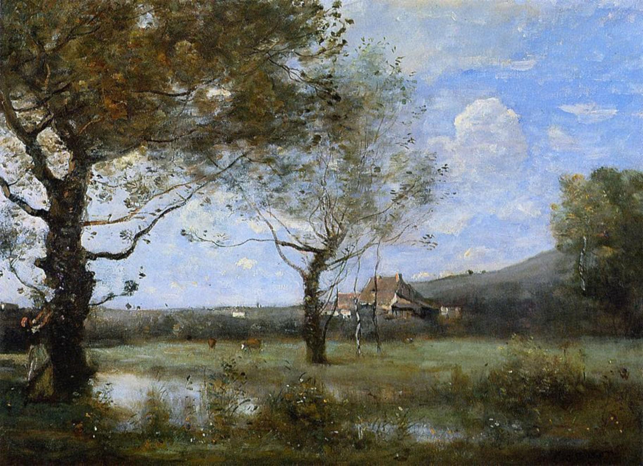 ARTXLXXBN Famous Art Print Poster Vintage Wall Art Meadow with Two Large Trees by Jean-baptiste-camille Corot Canvas Art Poster for Home Decor 60x90cm