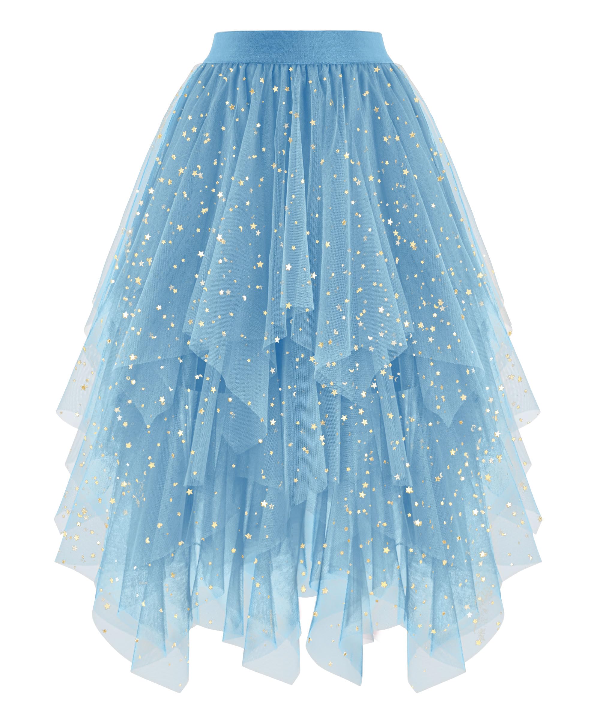 Ellames Women's Tulle Skirts High Low Layered Puffy Fairy Skirts Midi Length Irregular Tutu Skirt