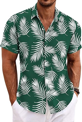 Miniatura 39 de COOFANDY Camisas de lino para hombre de manga corta, camisas casuales con botones para hombre, camisa de playa de verano, camisa para boda