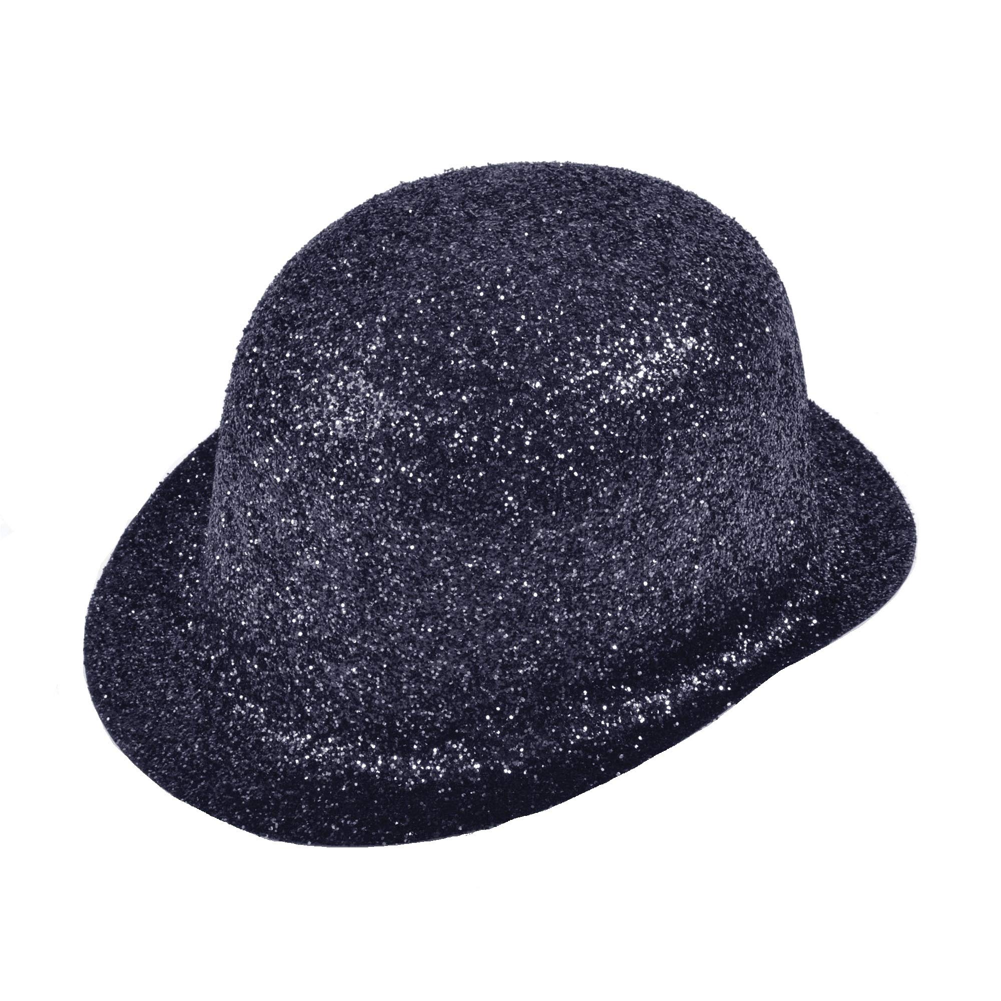 Adult Black Plastic Glitter Bowler Hat, 1 Pc. - Dazzling Design, Perfect Accessory For Festivals, Theme Nights, Parties, Photoshoots, & Costume Events Halloween