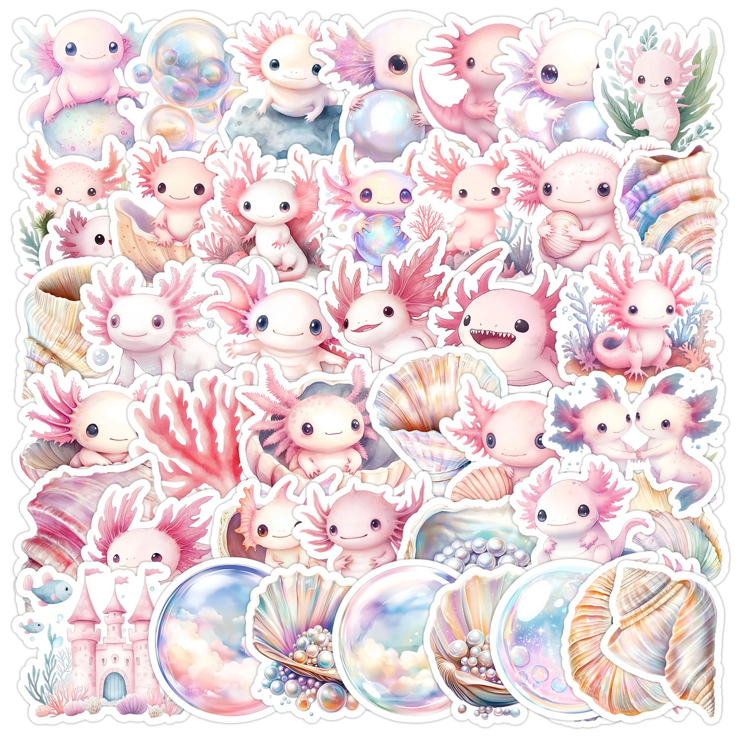 Axolotl Stickers for Laptop(50 PCS),Gift for Children Teens Adults Girl Boys,Axolotl Aesthetic Waterproof Stickers for Skateboard,Scrapbook,Bike,Phone,Computer,Luggage Water Bottle Guitar