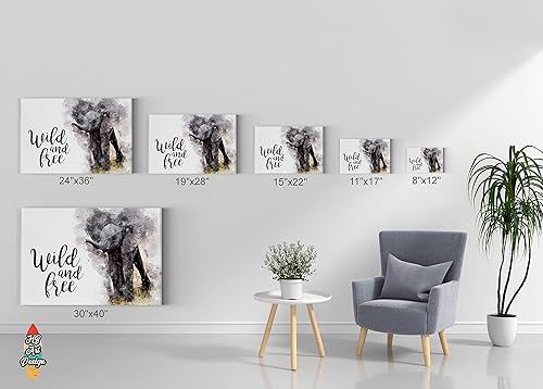 Miniatura 5 de Lienzo impreso con texto en inglés Cute Baby Elephant Wild and Free Quote - Pintura de acuarela con fondo blanco, arte de pared de animales,