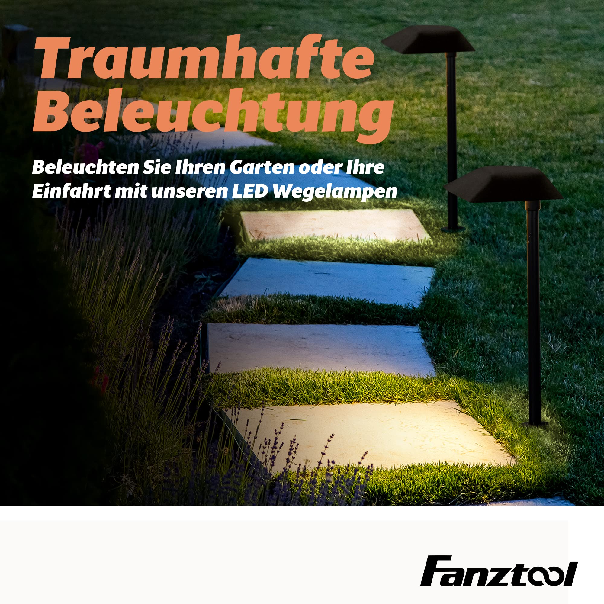 FANZTOOL Gartenbeleuchtung LED mit Strom, Niederspannung, 6x Wegeleuchte, IP65 Wasserdicht, 3000k, 23 Meter, inkl. Steuereinheit und Timer-Funktion