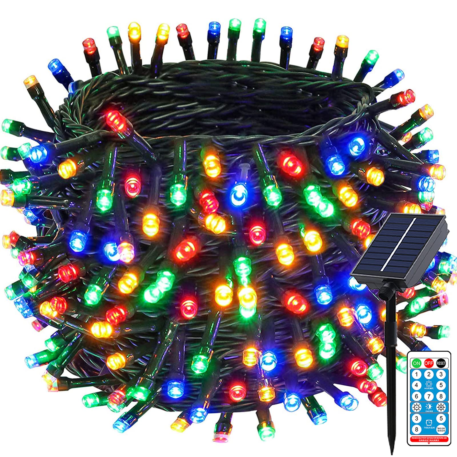Meision Solar Lichterkette Außen 10m 100LEDs Lichterkette Weihnachten LED Outdoor Lichterkette mit 8 Modi + Timer + Fernbedienung Solarlichterkette Wetterfest für Garten, Balkon, Hochzeit, Bunt
