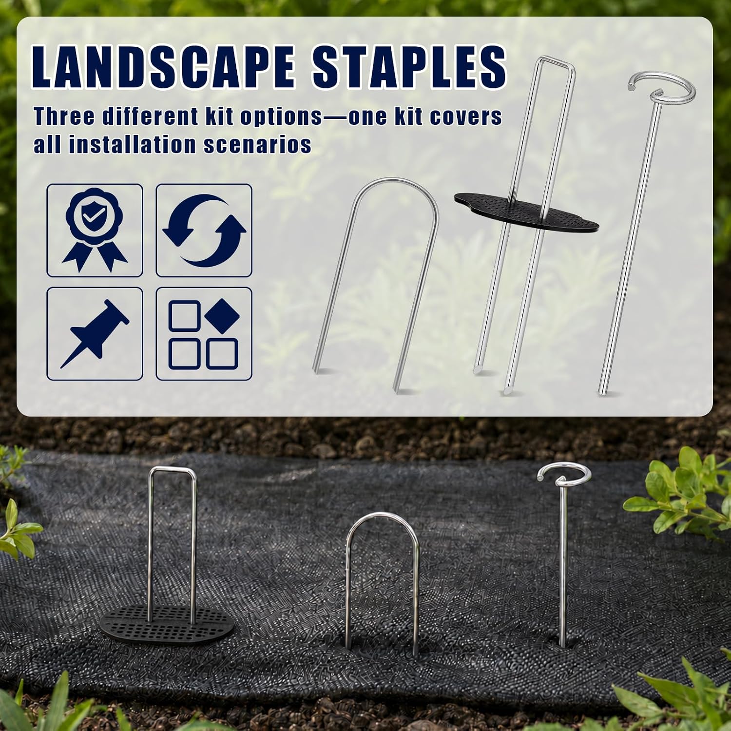 151 Pcs Landscape Fabric Stakes,3 Types Galvanized Ground Staples