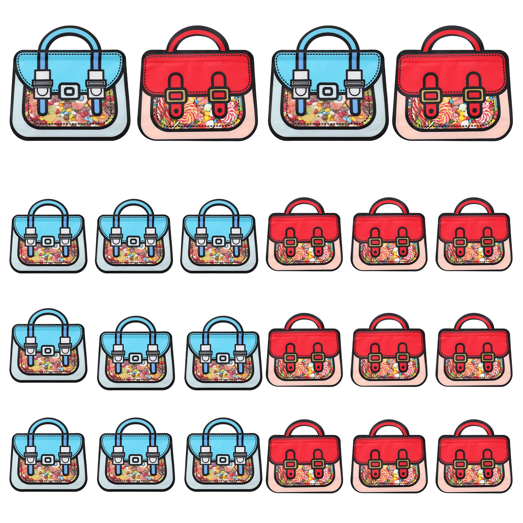 Wuzzlepuff 24PCS Birthday Gift Wrap Goodie Bags - Cartoon Style Durable Plastics Gift with Handles for Candy Treats,Events (Classroom, Small)
