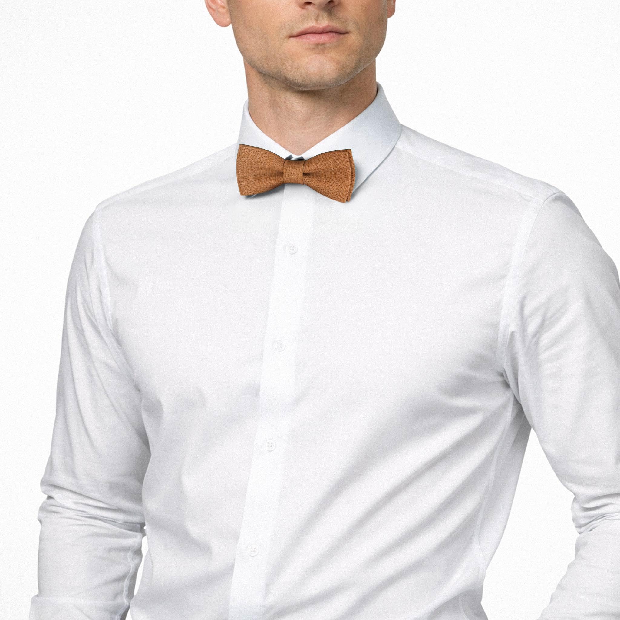 Papillon da Uomo in Lino | Arancione Marrone | Papillon da Matrimonio Vegano Pre-annodato | Opzionale con Fazzoletto da Taschino & Bretelle | Large Batwing | Fatto a Mano in Germania