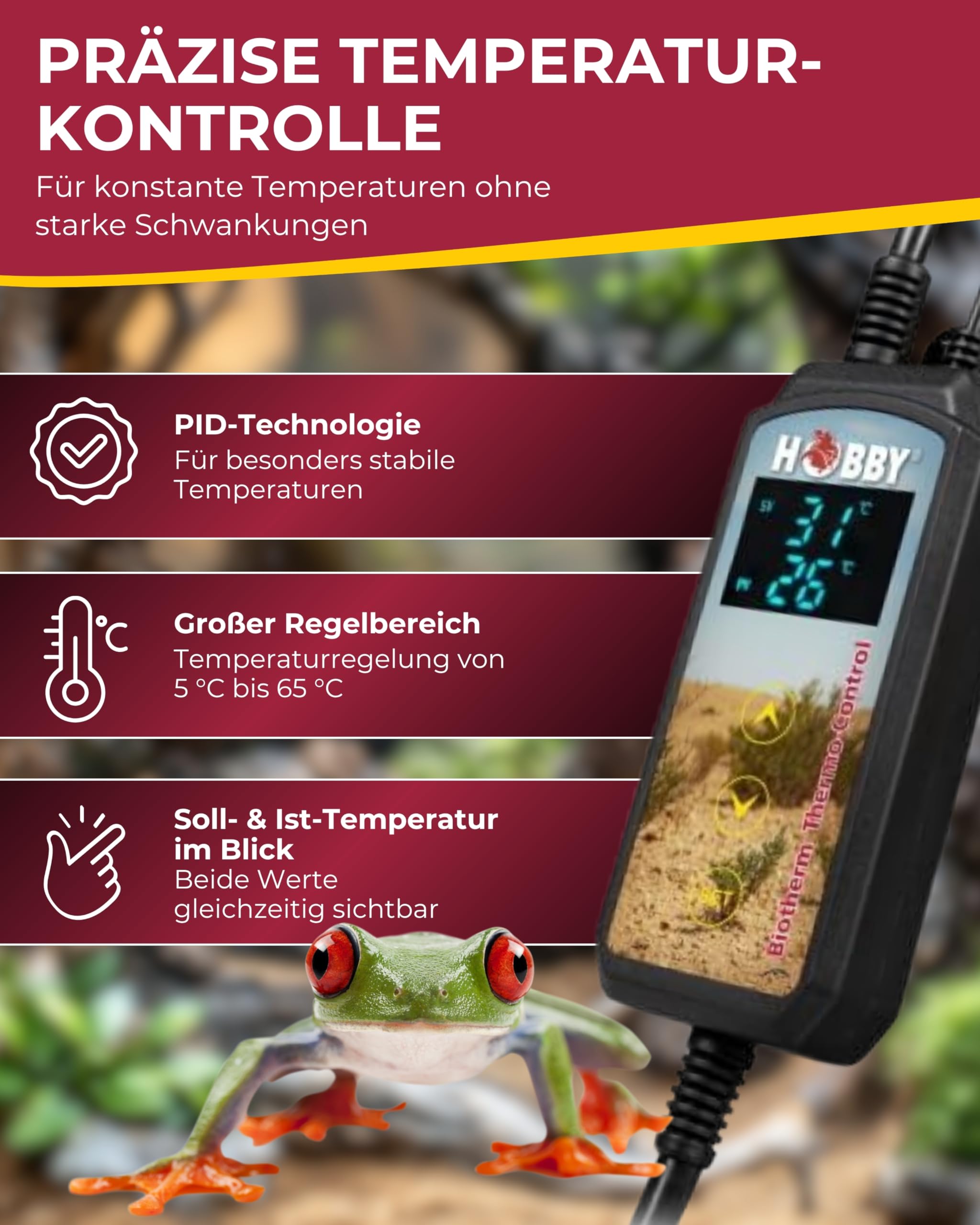 Hobby Terraristik Biotherm Thermo Control I Digitaler Temperaturregler für Terrarien & Aquarien I Präzises Thermostat mit PID-Technologie 5-65°C I Klima-Steuerung für Inkubator & Gewächshaus