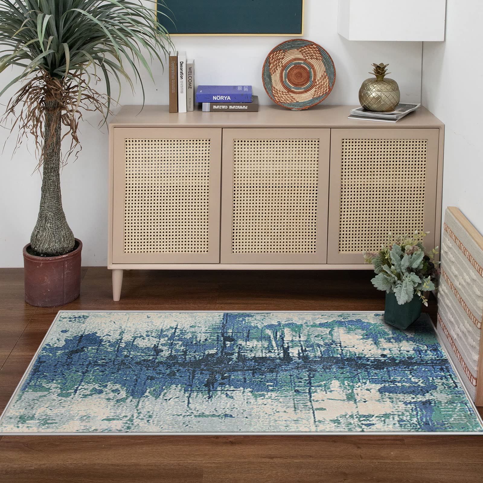 ASIinnsy Tappeto Astratto Tappeto Grigio Blu Tappeti Moderni Soggiorno Antiscivolo Morbido Tappeto Salotto Pelo Corto Tappeti Grandi per Soggiorno Camera da Letto (80 x 120 cm, Blu Inchiostro)