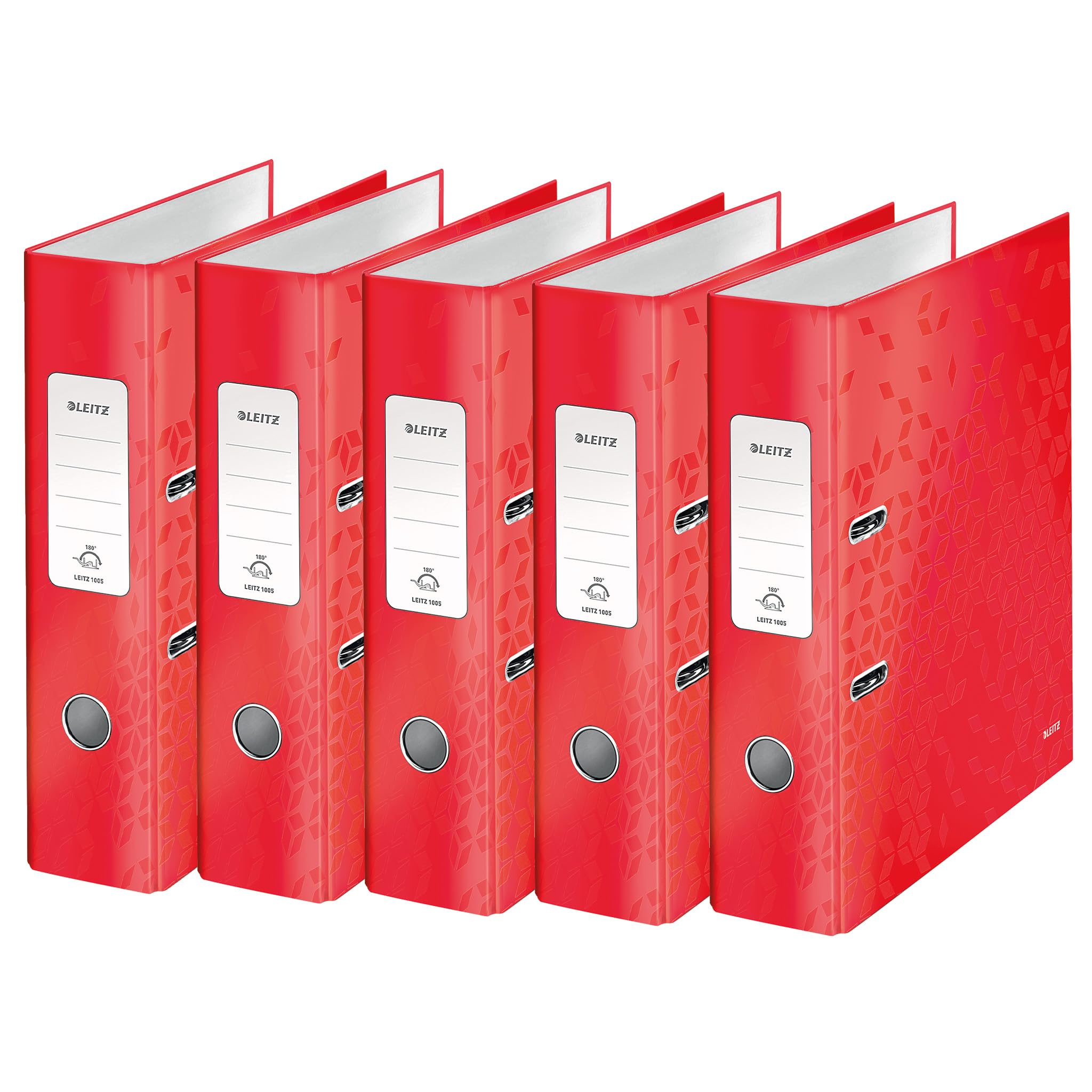 Leitz 10054026 Quality Lever Arch File 180° Pack of 5 Red A4 Folder 80 mm Spine Width